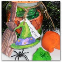 Witch themed playdough gift jars