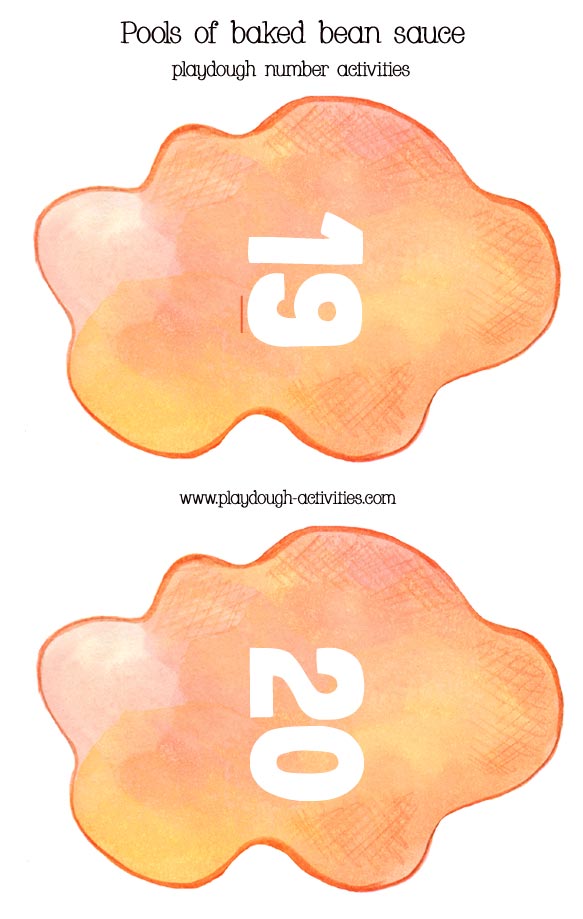 Numbered pools of baked bean sauce 19 - 20