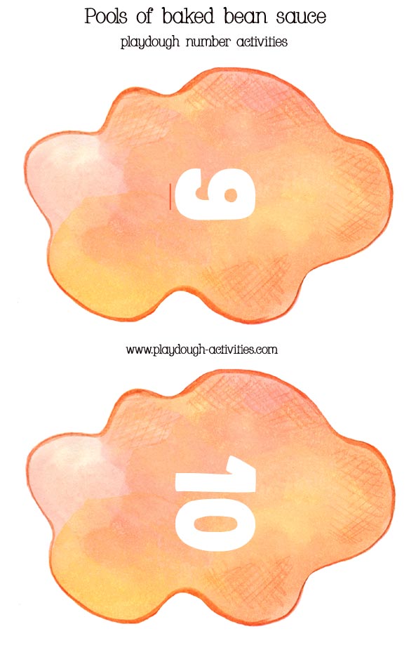 Numbered pools of baked bean sauce 9 - 10
