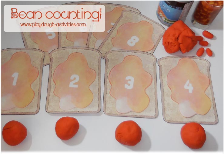 Playdough baked bean rolling, sourting and counting activity