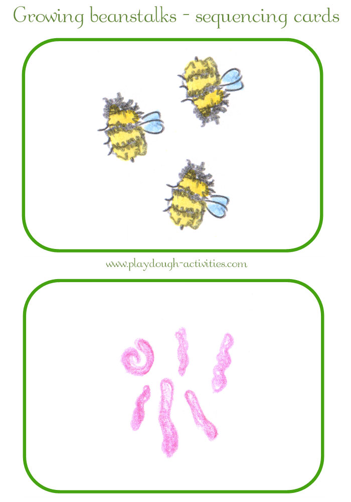 Beanstalk sequence card - bees and worms help plants to grow and fruit