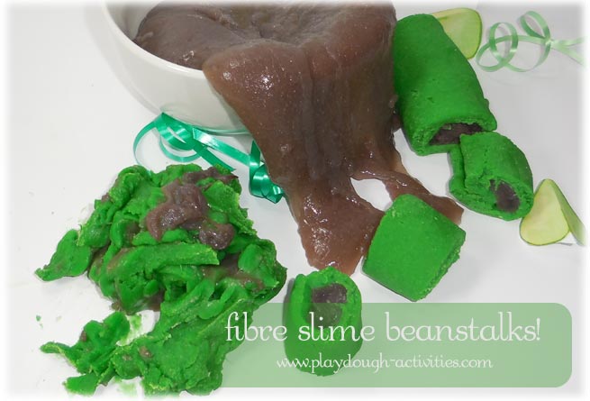 Fibre slime filled playdough beanstalks