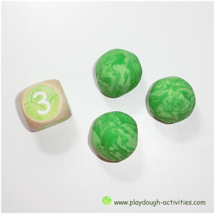 Roll the dice & make the corresponding number of Brussels Sprouts playdough balls