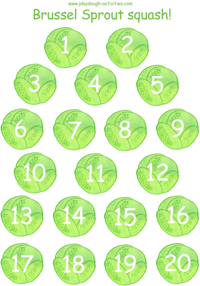Brussel sprouts counting playdough mat
