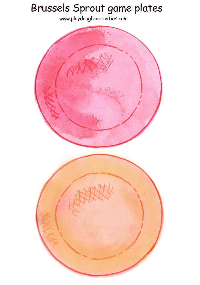 Red and orange plate templates for playdough Brussels Sprout game