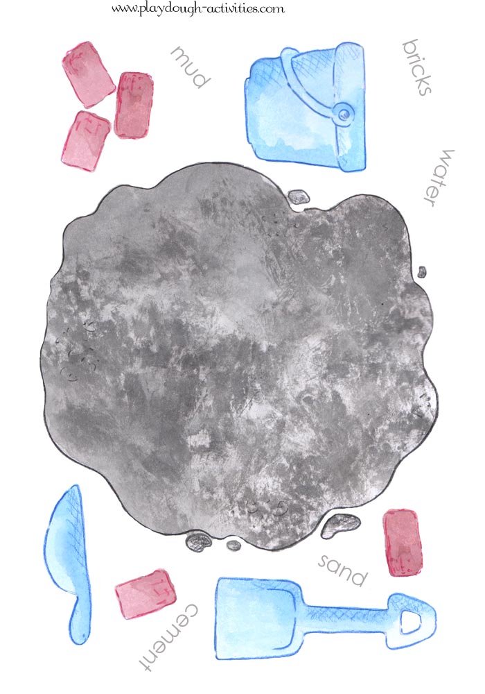 Colour cement making play dough mat - builder's construction site printables