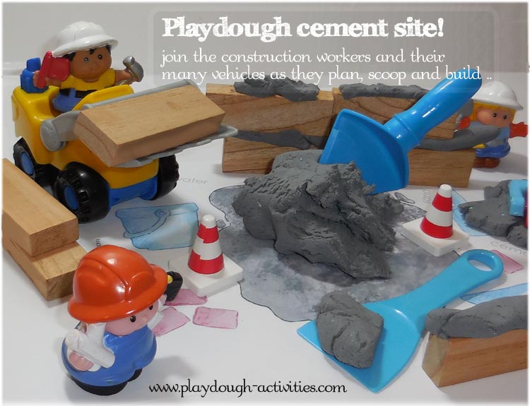 Playdough cement and construction building sote play activities