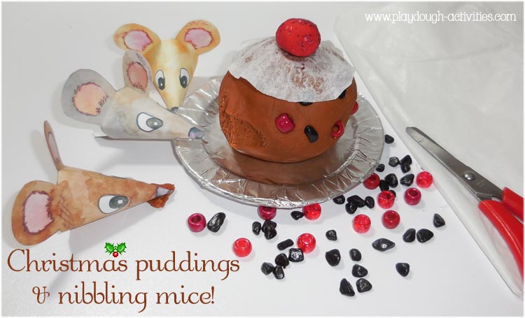 Christmas pudding making with playdough and nibbling mice ..