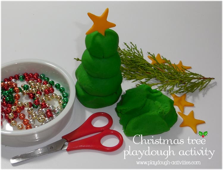 Christmas tree playdough idea - stacking and decorating