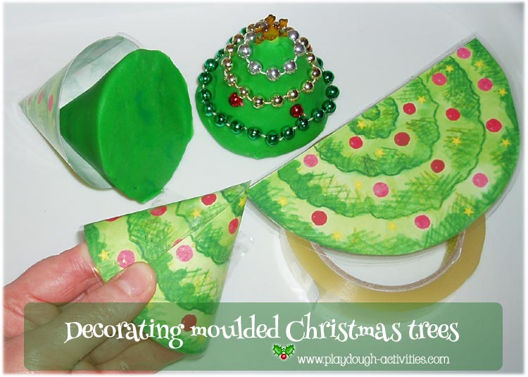 Making playdough Christmas tree moulds to decrate
