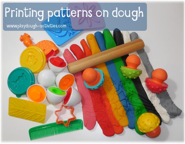 Embossing designs in the surface of playdough - printing design activities