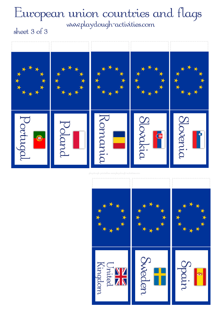 Sheet 3 - EU member state country names and flags - playdough printables