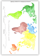 Coloured continents of the world - asia africa antarctica australia north america south america europe