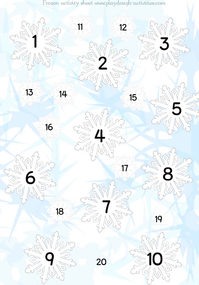 Count frozen snowflakes on this numbered activity sheet