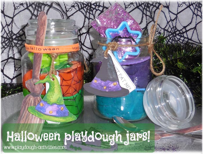 Playdough filled gift jars for Halloween