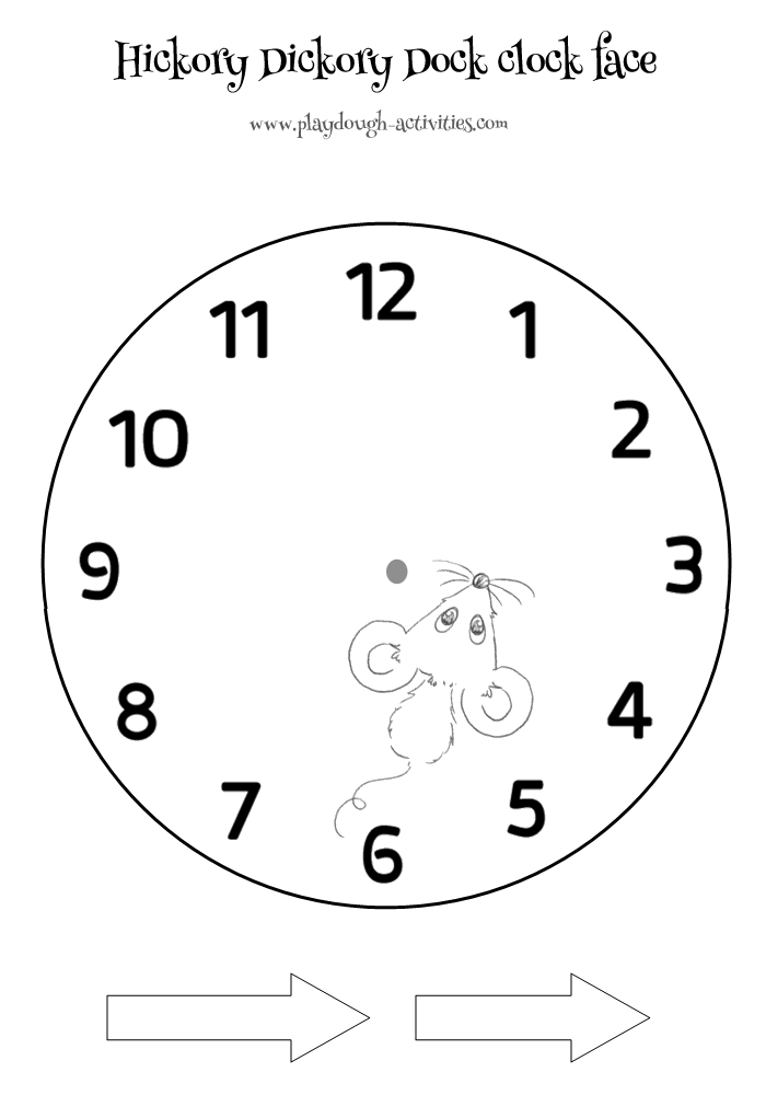 Hickory Dickory Dock clock face - preschool math and number printable