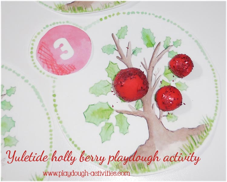 Christmas Yuletide holly berry playdough counting activity and picture printables