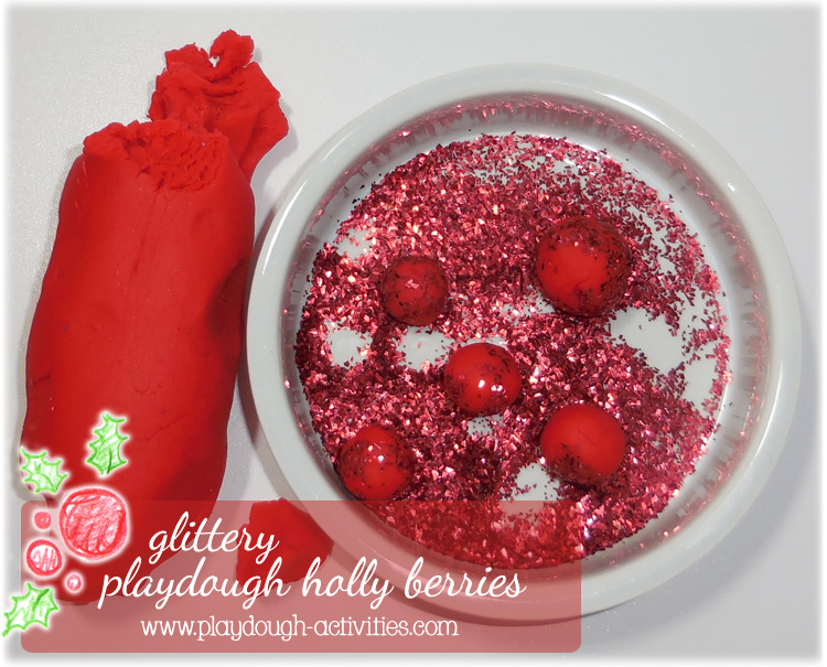 Playdough and glitter holly berries - preschool counting quantities activity