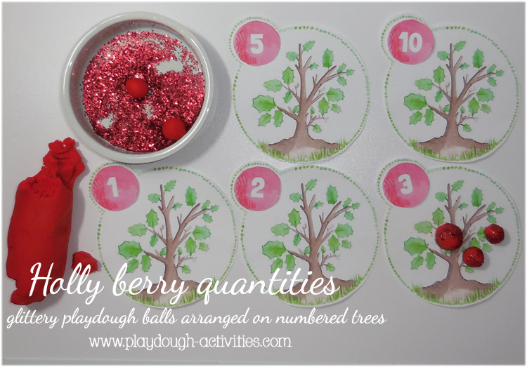 Holly berry playdough and glitter counting activity