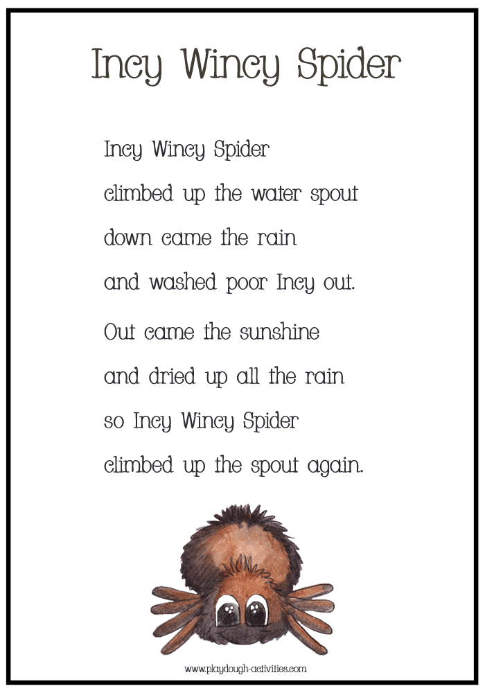 Incy Wincy spider rhyme printable - playdough mat picture sheet