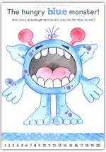 click for the full sized hungry blue monster playdough mat