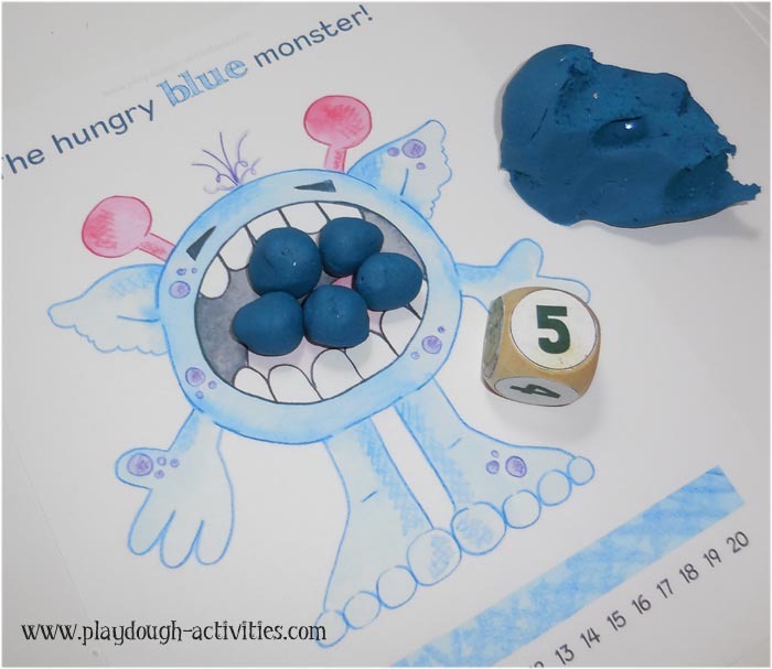 blue monster playdough counting game