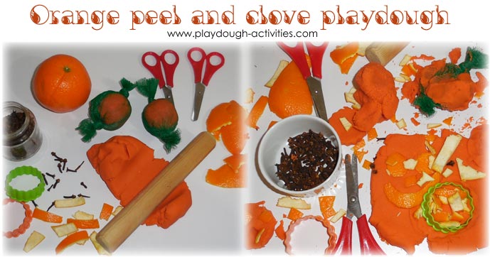 Sensory playdough activity with orange peel and cloves