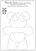 Line drawn panda bear template - playdough collage sheet