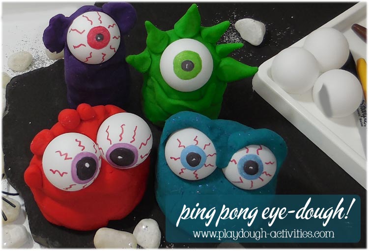 Ping pong eye-ball playdough monster mounds!
