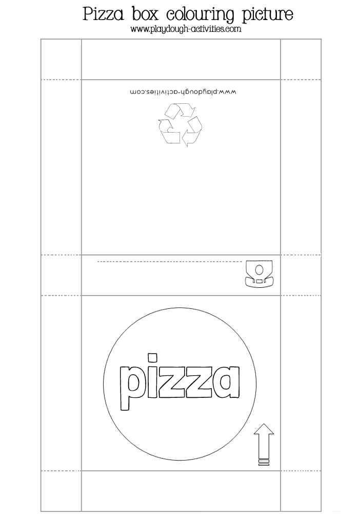 Pizza box colouring picture outline template for preschool play