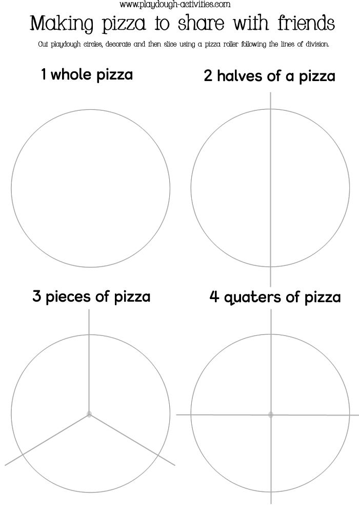 Early Years preschool maths activity sheet - pizza sharing playdough mat