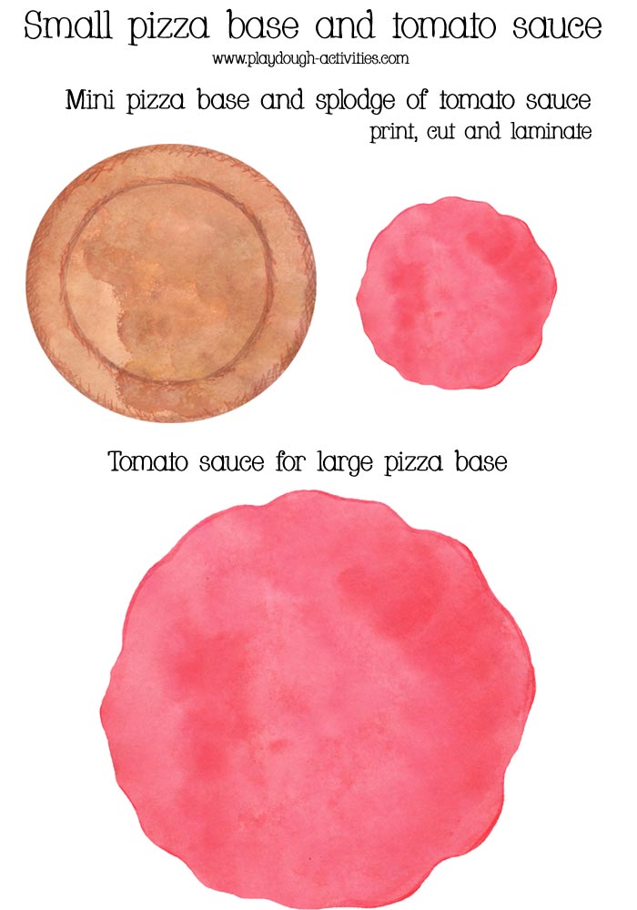 Mini pizza base printable and splodges of tomato sauce