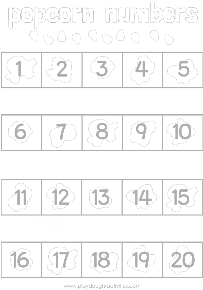 Popcorn counting sheet, number grid activity