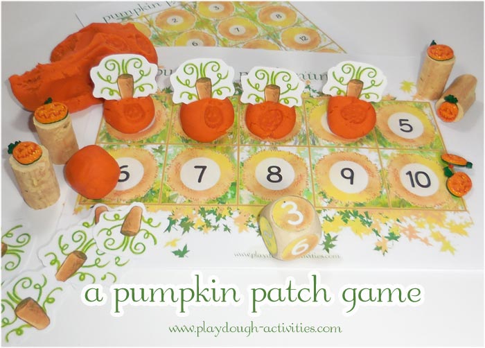 Playdough pumpkin game for preschool children to enjoy counting and number work activities