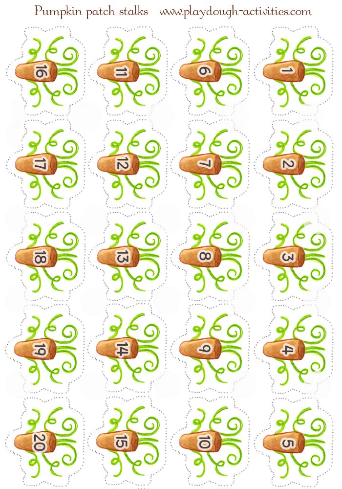Numbered pumpkin stalks for preschool matching games