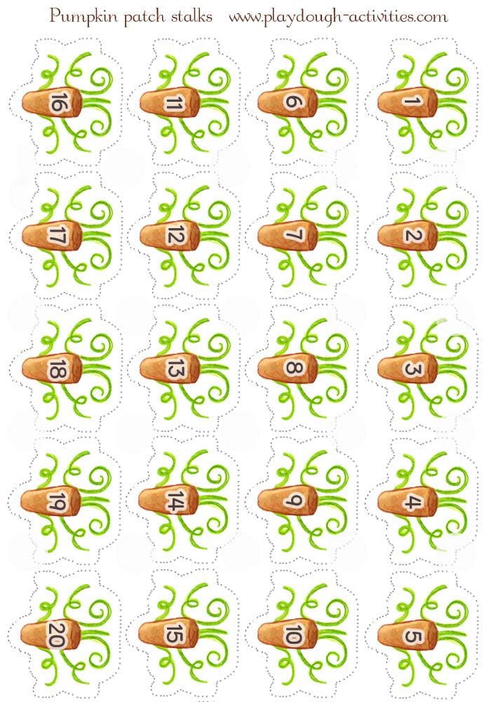 Numbered pumpkin stalks for preschool matching games