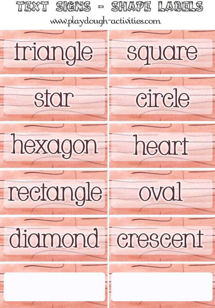 Shape word labels - text sign printable