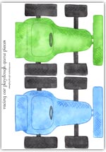 Green and blue racing car playdough mats