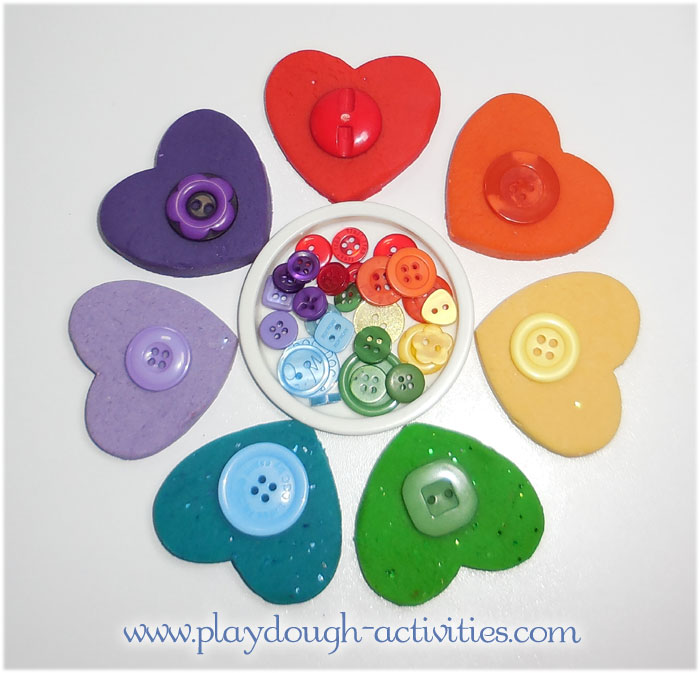 Playdough rainbow hearts - a ring of colour