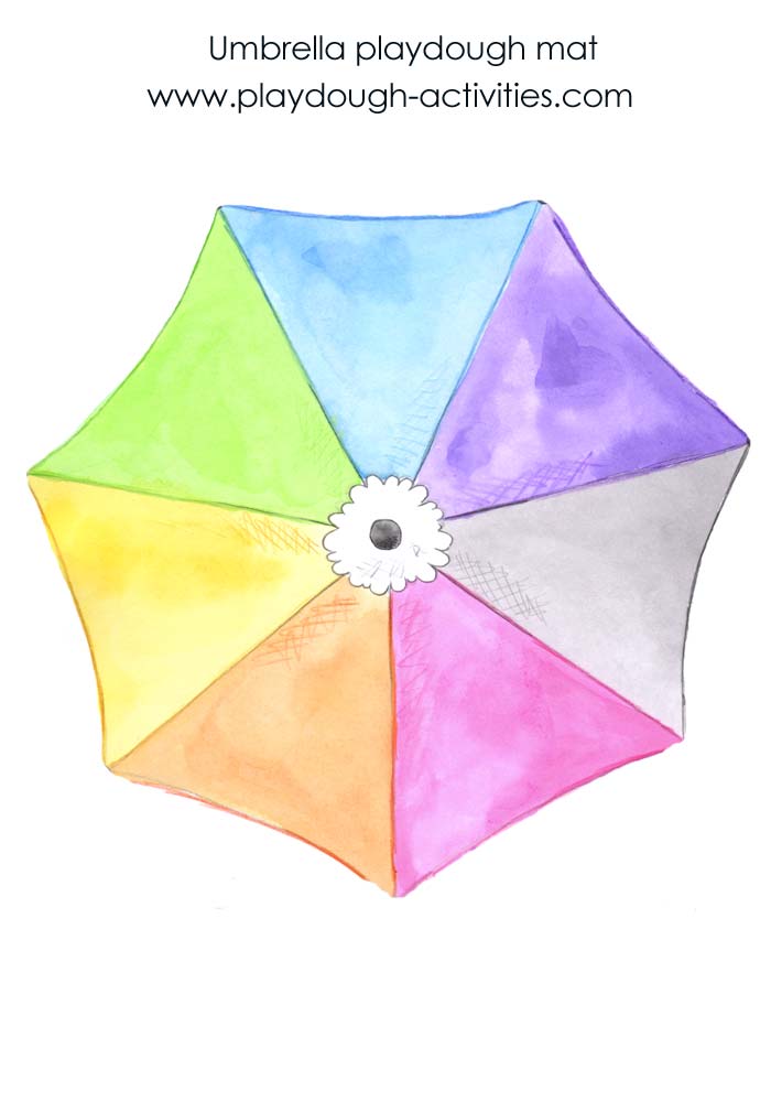 Umbrella playdough mat counting game sheet
