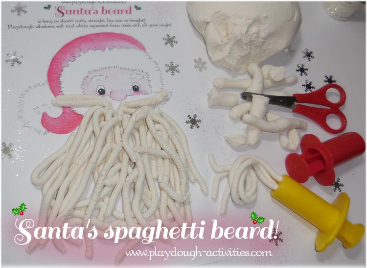 Squeeze playdough strings to build Santa's beard