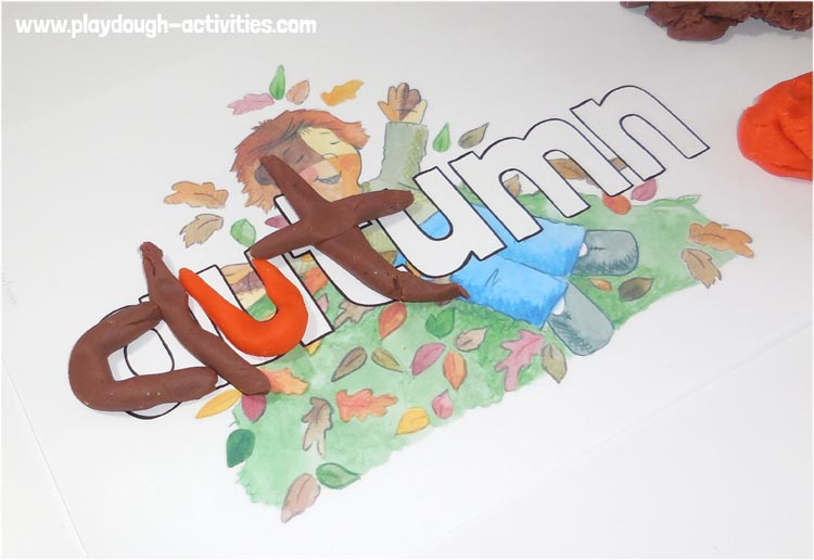 playdough word and letter practice sheet - autumn
