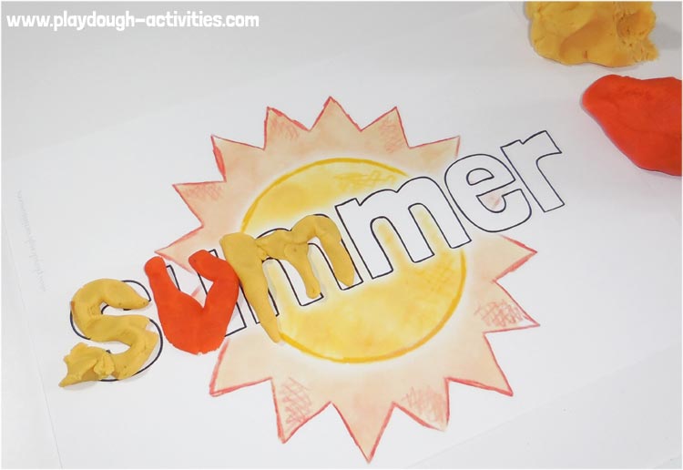 Summer themed preschool writing sheet - outline letter word printable