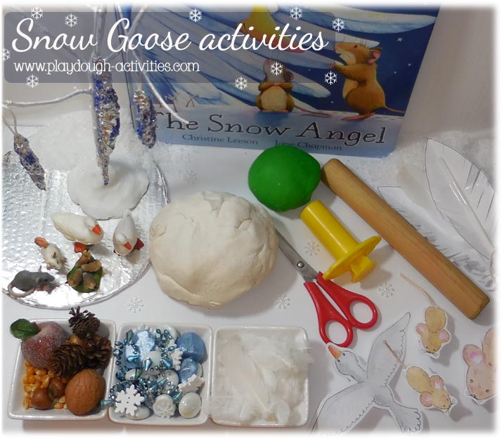 Snow goose and mice finger puppet play dough storytelling activities