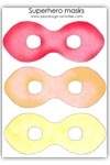 red orange and yellow super hero face masks for preschool role play