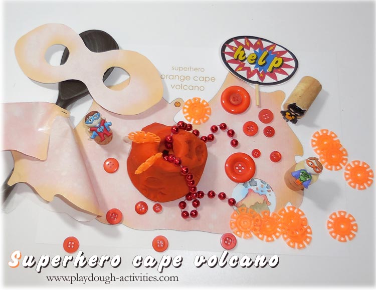 Orange playdough superhero cape volcano preschool role play activity idea