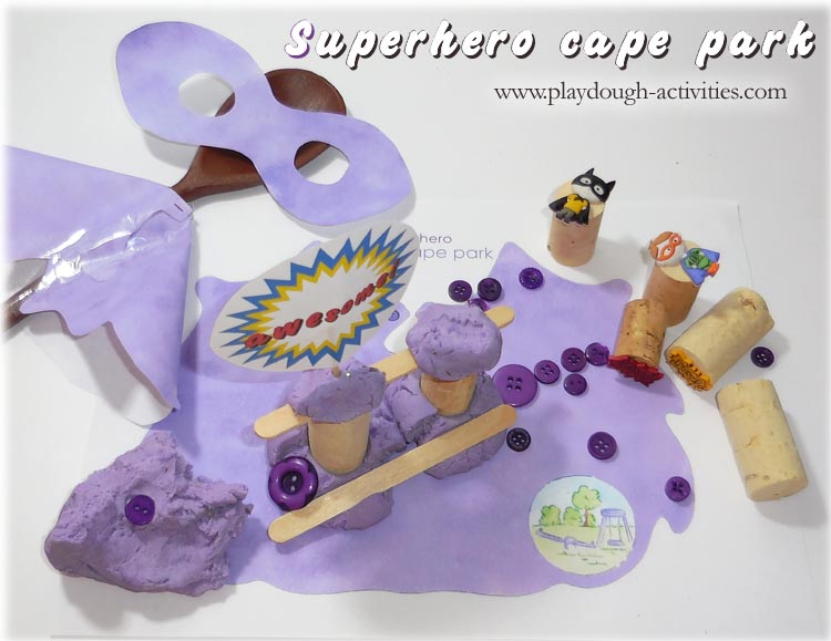 Superhero playdough mat - purple cape park
