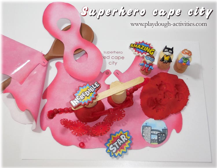 Red playdough superhero city cape activity ideas
