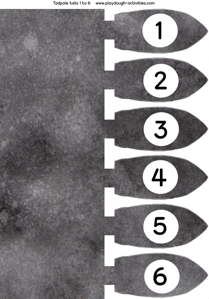 Tadpole tails numbered playdough inserts 1 to 6