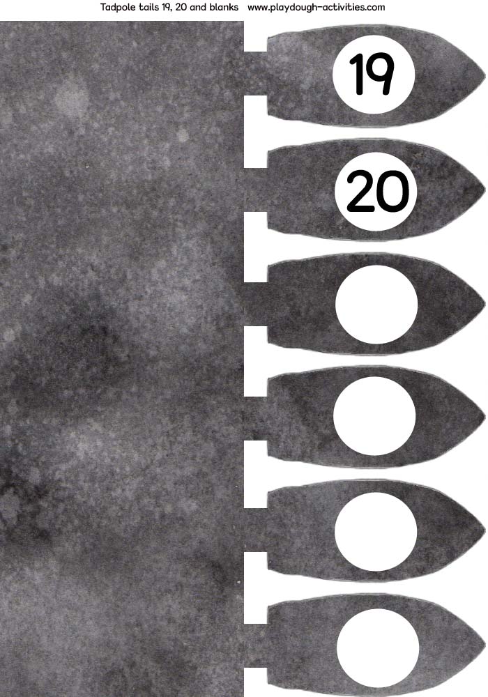 Tadpole tails numbered playdough inserts 19 20 and blanks